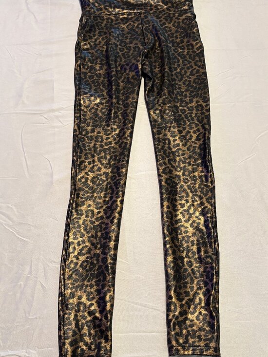 SPANX Pants - SPANX Faux Leather Metallic Leopard Leggings Women's Small Black Gold
